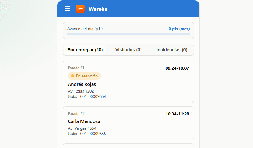 Vista previa de App de última milla